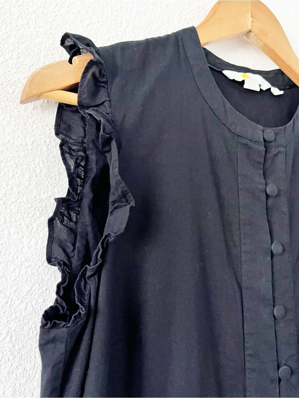 Boden Black Cotton Button Front Flutter Sleeve Minimalist Chic Midi Dress - Picture 4 of 10